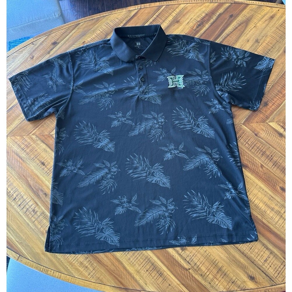 University of Hawaii Rainbow Warriors Polo Shirt XL Black Palm Print Performance